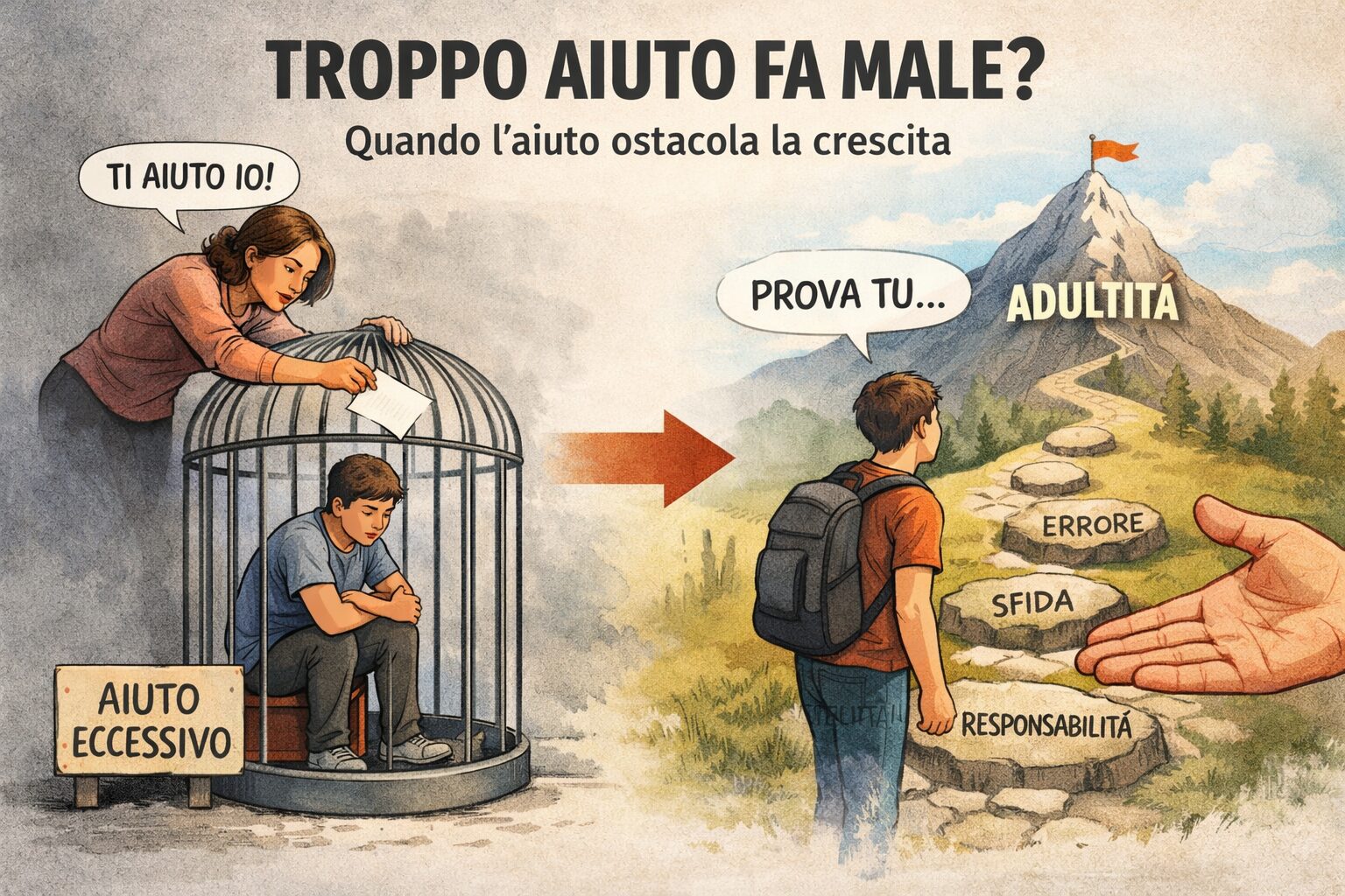 Troppo aiuto fa male: come cresciamo adulti… quando smettiamo di essere “salvati”.  Perché aiutare troppo può bloccare la crescita (e cosa fare invece)